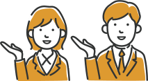 案内するスタッフの女性と男性のイラスト